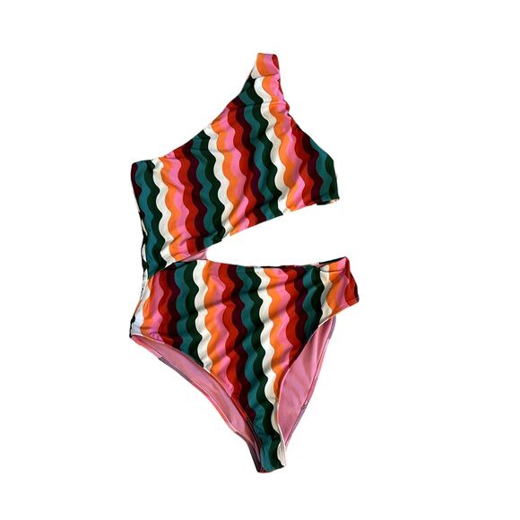 Beach Riot Womens Multi Celine Tropical Wave One Piece Swimsuit - Picture 3 of 5